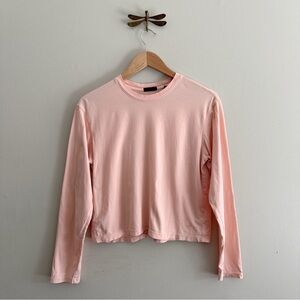 ATM Light Pink Cotton Cropped Long-Sleeve Crewneck Top Small